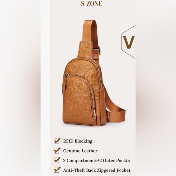 NWOT Genuine Leather RFID Blocking Small Sling Bag Women Crossbody Brown - Picture 3 of 15